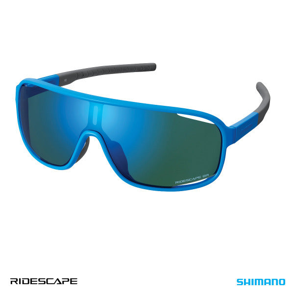 A photo of the Blue Shimano Technium glasses, with matching lenses.