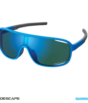 A photo of the Blue Shimano Technium glasses, with matching lenses.