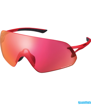 A photo of the Metallic Red Shimano Aerolite P sunglasses, with red frames