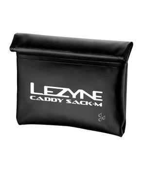 A photo of the Lezyne Caddy Sack with the velcro pouch folded up and secured