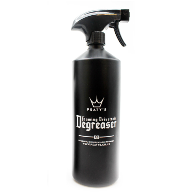 A photo of the Peaty's Foaming Drivetrain Degreaser, 1L, with the spray nozzle top