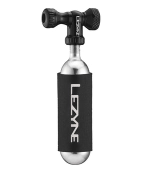 A photo of the Lezyne Control Drive with the 16g CO2 cartridge.
