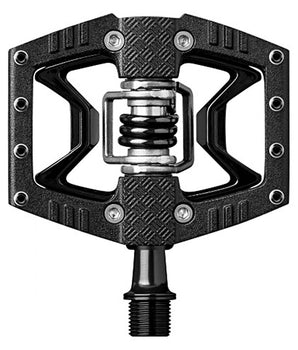 A photo of the back Crank Brothers Double Shot 3 pedals, which are half flat and half clip in