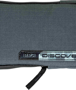 A photo of the Pro Gravel Phone Pouch, a high quality grey pouch made of waterproof fabric, with a label on the bottom right that reads "Pro Discover"